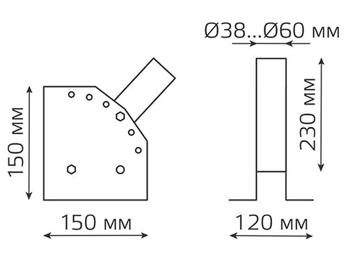 Кронштейн уличный Gauss посадочный диаметр - 48 мм, вылет - 230 мм,, L=120 мм,, угол наклона - 0-90 градусов, на бандажную ленту, цвет - серый