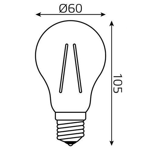 Лампа светодиодная Gauss Black Filament А60 прозрачный, 60 мм, мощность - 20 Вт, цоколь - E27, световой поток - 1850 лм, цветовая температура - 4100 K, форма - грушевидная