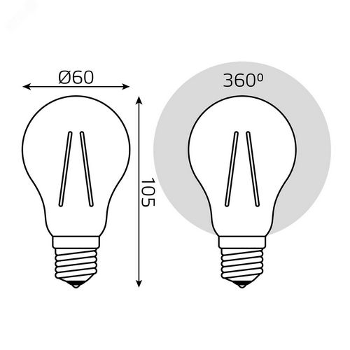 Лампа светодиодная Gauss Black Filament A60, прозрачная, 60 мм, мощность - 18 Вт, цоколь - E27, световой поток - 1600 Лм, цветовая температура - 2700 K, теплый свет, форма - грушевидная