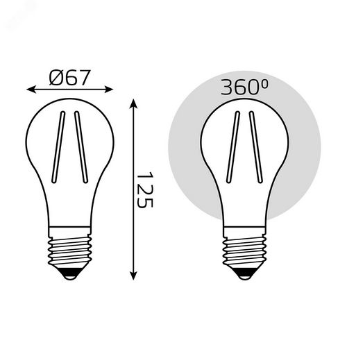 Лампы светодиодные Gauss Black Filament A70, прозрачные, 67 мм, мощность - 22 Вт, цоколь - E27, световой поток - 2000-2100 Лм, цветовая температура - 2700-4100 K, форма - грушевидная