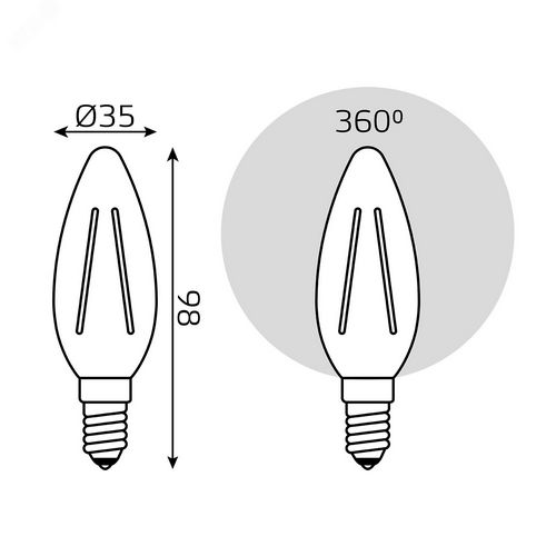 Лампы светодиодные Gauss Black Filament C35, прозрачные, 35 мм, мощность - 13 Вт, цоколь - E14, световой поток - 1100-1150 Лм, цветовая температура - 2700-4100 K, форма - свеча