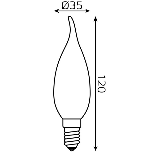Лампа светодиодная Gauss Black Filament матовая, 35 мм, мощность - 5 Вт, цоколь - E14, световой поток - 420 лм, цветовая температура - 2700 K, форма - свеча на ветру
