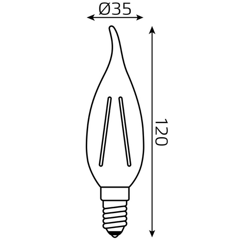 Лампа светодиодная Gauss Black Filament прозрачная, 35 мм, мощность - 5 Вт, цоколь - E14, световой поток - 450 лм, цветовая температура - 4100 K, форма - свеча на ветру