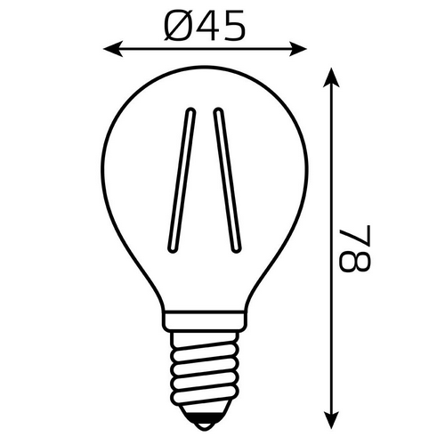 Лампа светодиодная Gauss Black Filament прозрачная, 45 мм, мощность - 7 Вт, цоколь - E14, световой поток - 550 лм, цветовая температура - 2700 K, форма - шарообразная
