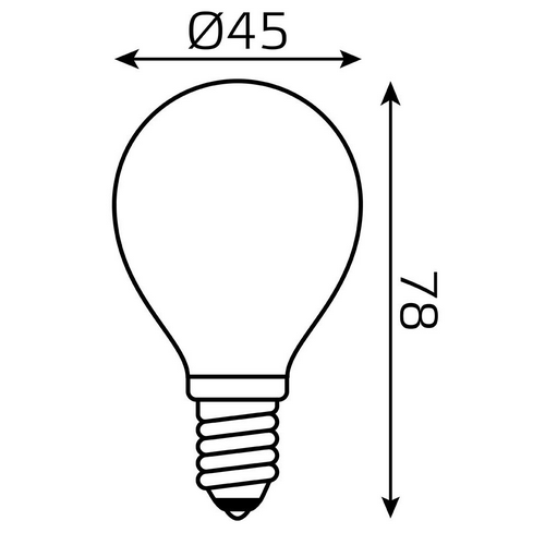 Лампа светодиодная Gauss Black Filament P45 диммируемая матовая 45 мм, мощность - 9 Вт, цоколь - E14, световой поток - 610 лм, цветовая температура - 4100 K, нейтральный белый свет, форма - шарообразная