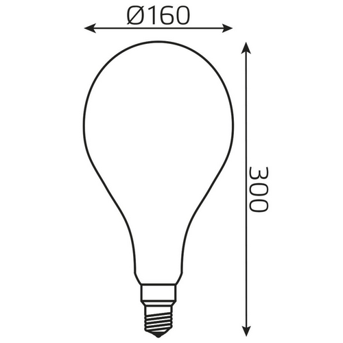 Лампа светодиодная Gauss Black Filament A160 диммируемая матовая 160 мм, мощность - 10 Вт, цоколь - E27, световой поток - 890 лм, цветовая температура - 4100 K, нейтральный белый свет, форма - грушевидная