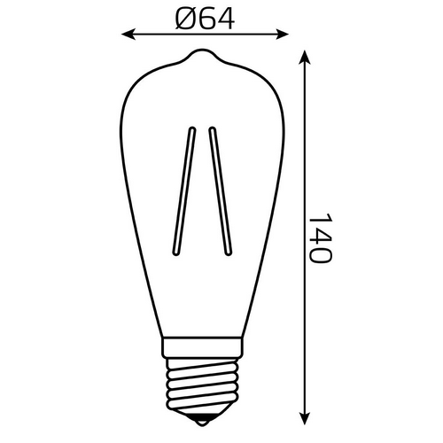 Лампа светодиодная Gauss Black Filament ST64 диммируемая прозрачная 64 мм, мощность - 6 Вт, цоколь - E27, световой поток - 620 лм, цветовая температура - 2400 K, теплый белый свет, форма - оригинальная