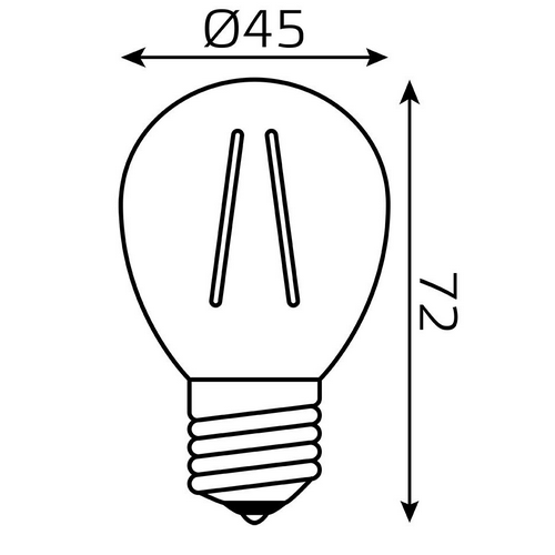 Лампы светодиодные Gauss Black Filament P45 диммируемые прозрачные 45 мм, мощность - 5 Вт, цоколь - E27, световой поток - 420-450 лм, цветовая температура - 2700-4100 K, форма - шарообразная