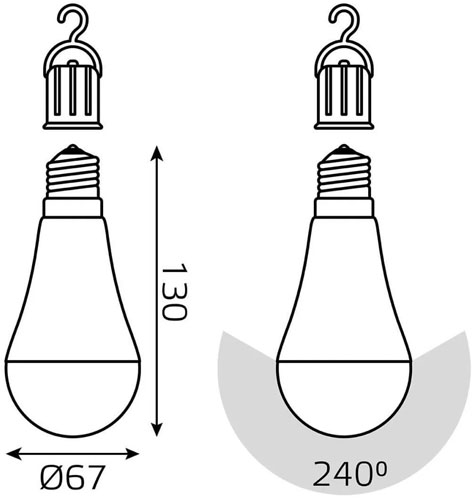 Лампа светодиодная Gauss A60 аккумуляторная 67 мм 7 Вт, 220 В, цоколь - E27, световой поток - 450 Лм, цветовая температура - 3000 К, форма - грушевидная, теплый свет