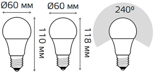 Лампы светодиодные Gauss A60 60 мм 7-16 Вт, 220 В, цоколь - E27, световой поток - 680-1520 Лм, цветовая температура - 3000-6500 К, форма - грушевидная