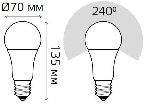 Лампы светодиодные Gauss A70 70 мм 22 Вт, 220 В, цоколь - E27, световой поток - 1560-2000 Лм, цветовая температура - 3000-6500 К, форма - грушевидная