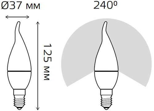 Лампы светодиодные Gauss Elementary свеча на ветру 38 мм 6-8 Вт, 220 В, цоколь - E14, световой поток - 420-540 Лм, цветовая температура - 3000-4100 К, форма - свеча на ветру