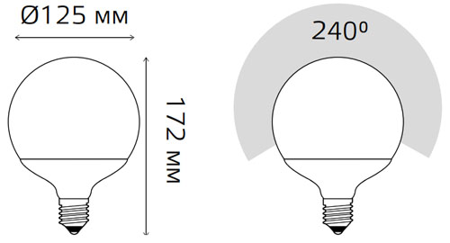 Лампа светодиодная Gauss G125 125 мм 22 Вт, 220 В, цоколь - E27, световой поток - 1840 Лм, цветовая температура - 4100 К, форма - шарообразная, нейтральный белый свет