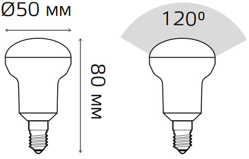 Лампы светодиодные Gauss R50 50 мм 6 Вт, 220 В, цоколь - E14, световой поток - 500-530 Лм, цветовая температура - 3000-6500 К, форма - рефлекторная