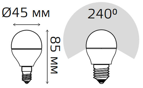 Лампы светодиодные Gauss Шар E14 45 мм 6.5-9.5 Вт, 220 В, цоколь - E14, световой поток - 520-950 Лм, цветовая температура - 3000-6500 К, форма - шарообразная