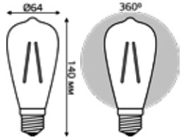 Лампа светодиодная умная Gauss Smart Home Filament ST64 64 мм 6.5 Вт, 220 В, цоколь - E27, световой поток - 720 Лм, цветовая температура - 2000-5500 К, диммируемая, форма - цилиндрическая