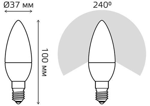 Лампа светодиодная Gauss Свеча E14 37 мм 9.5 Вт, 220 В, цоколь - E14, световой поток - 890 Лм, цветовая температура - 3000 К, форма - свеча, теплый свет
