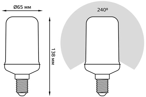 Лампы светодиодные Gauss T65 Flame E27 65 мм 5 Вт, 220 В, цоколь - E27, световой поток - 80 Лм, цветовая температура - 1500 К, форма - трубчатая