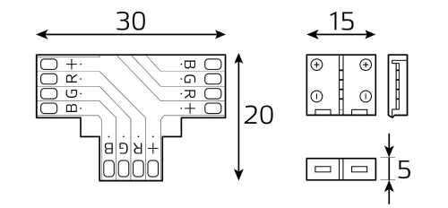 Набор коннекторов Gauss Basic BT430 для светодиодной ленты, ширина ленты - 10 мм, Т-образный, тип диодов - RGB3014/5050/5060/5630, IP20