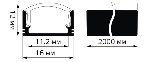 Профиль для ленты Gauss Basic врезной, длина - 2 м, глубина - 12 мм, цвет - серый