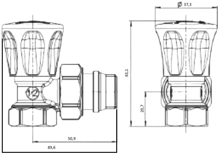 Клапаны ручной регулировки GEKON GK 1155 1/2″ Ду15 Ру16 угловые компактные, латунные хромированные, внутренняя/наружная резьба