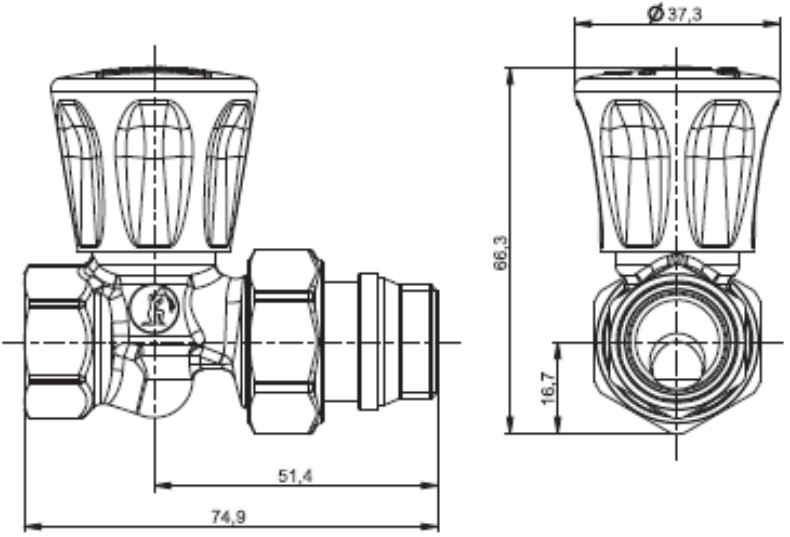 Клапан ручной регулировки GEKON GK 7355 1/2″ Ду15 Ру16 прямой компактный, латунный хромированный, внутренняя/наружная резьба