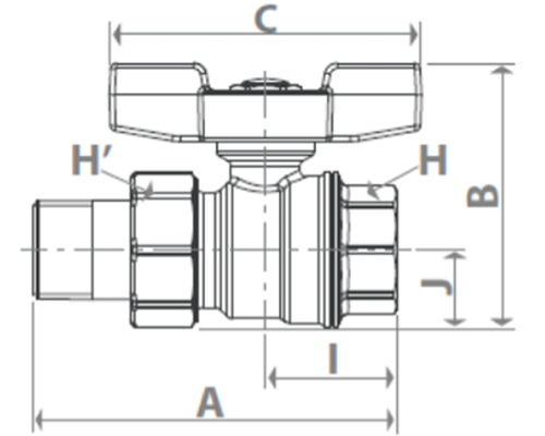 Кран шаровый Gekon GK 559 3/4″ Ду20 Ру35 полнопроходной муфтовый, хромированный внутренняя резьба / американка ручка-бабочка корпус - латунь