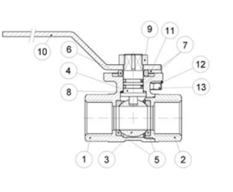 Эскиз Кран шаровой Genebre 3023 05 3/4″ Ду20 Ру40 полнопроходной, резьбовой с ISO фланцем для установки пневмо или электропривода