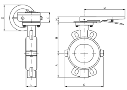 Эскиз Затвор дисковый поворотный Genebre 2104 16 Ду200 Ру10 межфланцевый из нержавеющей стали