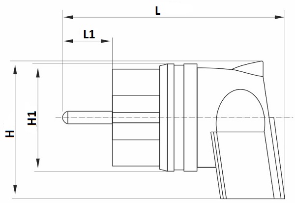Вилка угловая GENERICA с заземлением, номинальный ток - 16А, степень защиты - IP44, корпус - каучук, цвет - черный