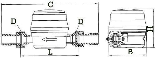 Счетчики воды универсальные Gerrida СВК-И Ду15-20 Ру16 крыльчатые, одноструйные, резьбовые, импульсные, комплект монтажных частей, L=110-130 мм, до 90°С