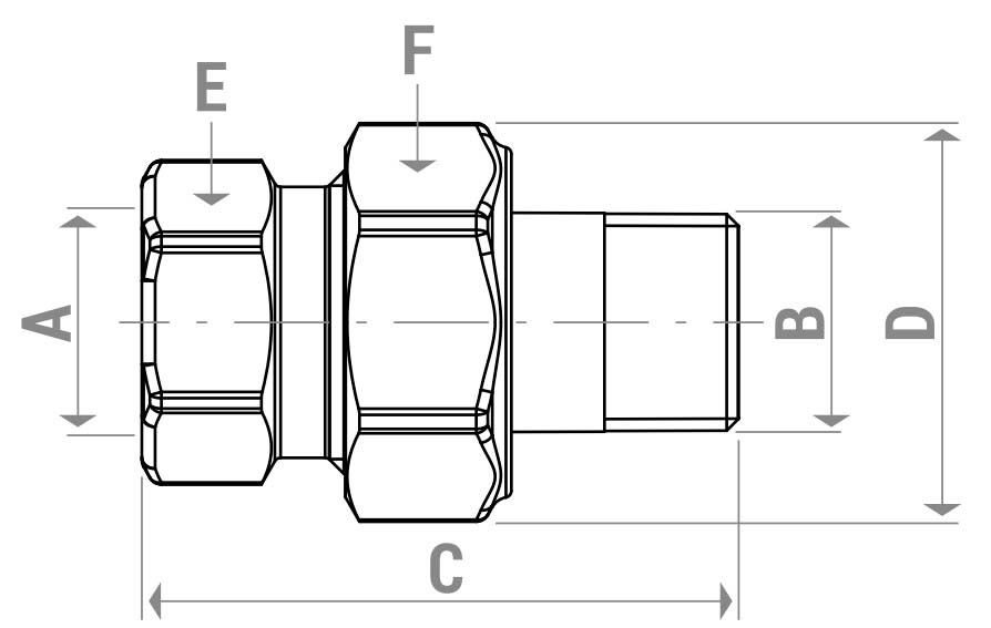 Соединитель GIACOMINI R18SP 2″ Ду50 Ру10 прямой разъемное соединение американка внутренняя-наружная резьба, корпус – латунь