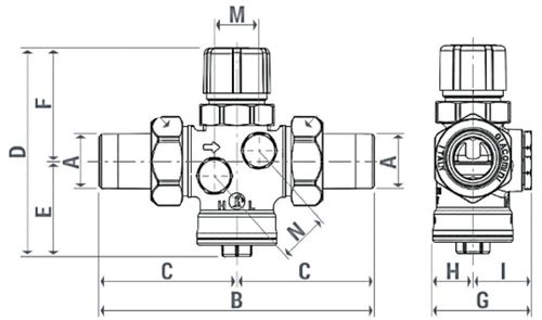 Клапаны балансировочные Giacomini R206A-1 1/2″-1″ Ду15-25 Ру16 муфтовые автоматические, присоединение - наружная резьба, корпус - латунь, без ниппелей с малым расходом
