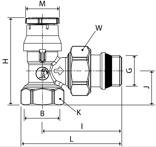 Клапан термостатический Giacomini R401PTG 3/4″ Ду20 Ру16 угловой с преднастройкой, латунный хромированный, внутренняя/наружная резьба