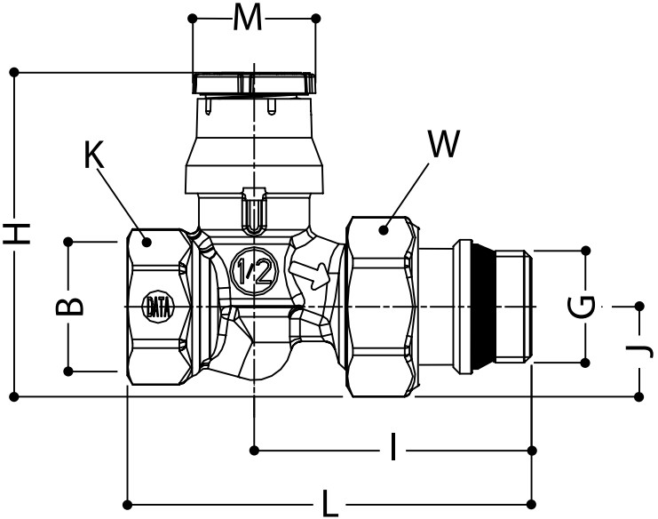 Клапаны термостатические Giacomini R402TG 1/2″-1″ Ду15-25 Ру16 прямые, латунные хромированные, внутренняя/наружная резьба