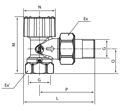 Клапаны термостатические Giacomini R401H 3/4“ Ду20 Ру16 угловые с увеличенным проходом, латунные хромированные, внутренняя/наружная резьба