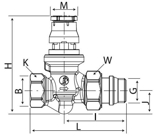 Клапан термостатический Giacomini R402DB 3/4″ Ду20 Ру10/16 прямой динамический  с преднастройкой, латунный хромированный, внутренняя/наружная резьба