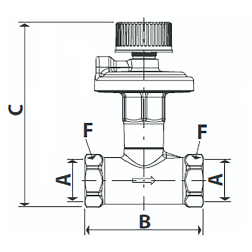 Клапан балансировочный Giacomini R206C-1 1″ Ду25 Ру25 автоматический, KVS=2,4, В/Р муфтовый, с импульсной трубкой, без измерительных штуцеров, корпус - латунь