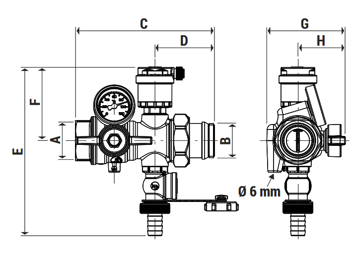 Коллекторная группа Giacomini R553FK 1″x18x5 Ду25 Ру10 со встроенными отсечными/балансировочными клапанами, расходомерами и многофункциональными кранами