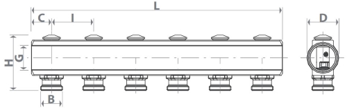Коллекторы латунные Giacomini R553S 1″ Ду25 Py10 на 2-12 выводов база 18 мм и 3/4″ евроконус, с отсечными/балансировочными клапанами