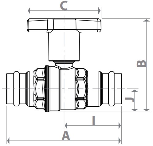 Кран шаровой Giacomini R851VT Ду22 Ру35 полнопроходной муфтовый, латунный, пресс, управление Т-образная рукоятка, для труб с большой толщиной изоляции