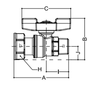 Эскиз Кран шаровой Giacomini R254P 3/4″ Ду20 Ру42 стандартнопроходной, никелированный, наружная резьба/накидная гайка, ручка-бабочка (R254PX004)