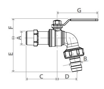 Эскиз Кран шаровой водоразборный Giacomini R621 1″ Ду25 Ру10 стандартнопроходной, хромированный, ручка-рычаг, сливной со штуцером для шланга (R621X015)