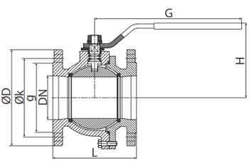 Эскиз Кран шаровой Giacomini R740F Ду150 Ру16 полнопроходной, фланцевый, чугунный (R740FLY015)