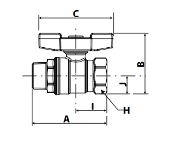 Эскиз Кран шаровой Giacomini R854 1/2″ Ду15 Ру35 полнопроходной, хромированный, внутренняя/наружная резьба, ручка-бабочка (R854X023)