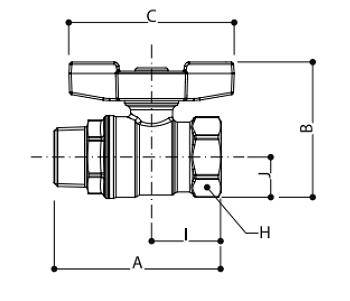Эскиз Кран шаровой Giacomini R914 1/2″ Ду15 Ру42 полнопроходной, никелированный, внутренняя/наружная резьба, ручка-бабочка (R914X023)