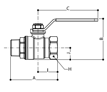 Эскиз Кран шаровой Giacomini R914L 1″ Ду25 Ру35 полнопроходной, никелированный, внутренняя/наружная резьба, ручка-рычаг (R914LX025)
