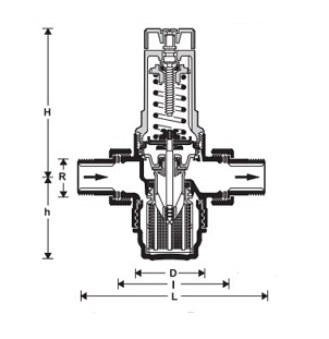 Эскиз Регулятор давления Honeywell D06FH 1/2″ Ду15 Ру25 наружная резьба/американка, латунный, мембранный, с выходом под манометр, Рн = 1,5 - 12 бар (D06FH - 1/2B)