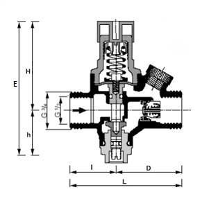 Эскиз Клапан подпиточный Honeywell VF04 1/2″ Ду15 Ру16 внутренняя/наружная резьба, латунный, мембранный (VF04 - 1/2E)