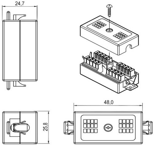 Адаптер проходной Hyperline CA-IDC-C5e-SH-F-WH (coupler) тип портов Dual IDC, категория 5e, 4 пары, экранированный